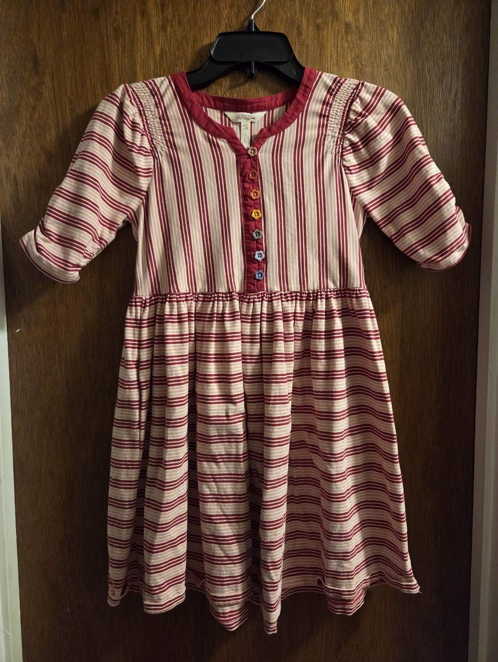 Matilda Jane Girls' Red and Cream Striped Dress with Colorful Buttons Size 12